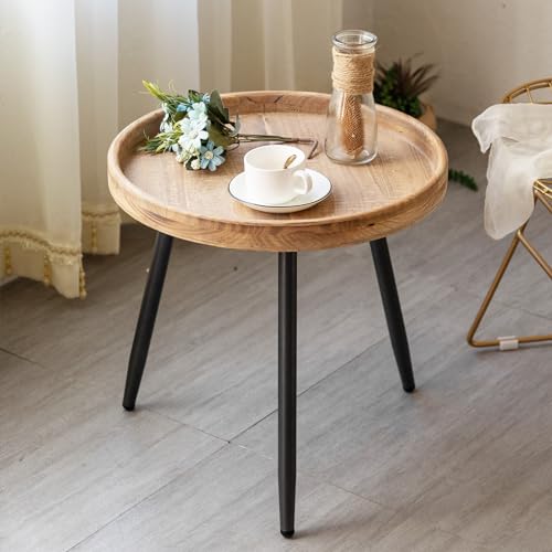 Tiita Runder Beistelltisch, Beistelltisch, Nachttisch/kleine Holztische Akzent-Couchtisch mit Holztablett für Wohnzimmer, Schlafzimmer, Büro, kleiner Platz (klein, braun) von TIITA