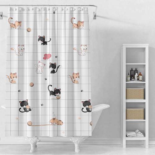 TIKABC Duschvorhang-Auskleidung, 4G, PEVA, buntes Katzen-Duschfutter, Kunststoff, wasserdicht, 183 x 183 cm, mit Ösen, 3 magnetischen Gewichten TIKABC Duschvorhang-Auskleidung, 4G, PEVA, buntes Katzen-Duschfutter, Kunststoff, wasserdicht, 183 x 183 cm, mit Ösen, 3 magnetischen Gewichten von TIKABC