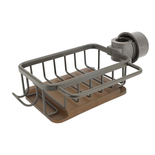 Schüsselregal, Verdickte Aluminiumverstellbare Multifunktionsschwammhalter Halter Waschbecken Caddy mit Hängenden Stangenhaken und Abflussblech Links über Dem Spüle Tier -Trocknungsregal für (BLACK) von TIKATARER