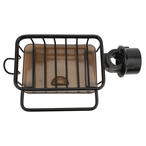 Schüsselregal, Verdickte Aluminiumverstellbare Multifunktionsschwammhalter Halter Waschbecken Caddy mit Hängenden Stangenhaken und Abflussblech Links über Dem Spüle Tier -Trocknungsregal für (BLACK) von TIKATARER