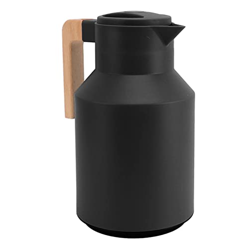 TIKATARER 1000 Ml Doppelwand Vakuum Isoliertes Kaffee Carafe mit Holzgriff Wärme Karaffe für Heiße und Kalte Getränke Breites Mund Design für Kaffee, Tee, Saft, Wärmeretentionglas Liner (BLACK) von TIKATARER