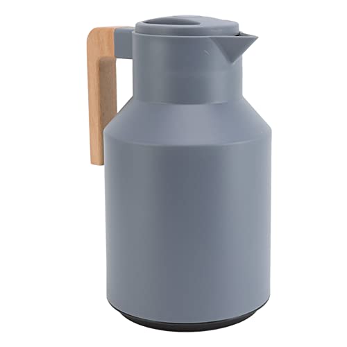 TIKATARER 1000 Ml Doppelwand Vakuum Isoliertes Kaffee Carafe mit Holzgriff Wärme Karaffe für Heiße und Kalte Getränke Breites Mund Design für Kaffee, Tee, Saft, Wärmeretentionglas Liner (GRAY) von TIKATARER