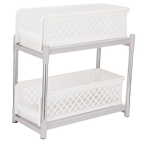 TIKATARER 2 -stufige Schieberkorb -Lagerschrank Organizer mit Zug, Schubladen Raumsparende Badezimmer- und Küchenregal -Veranstalter Weiß (7,28 × 14,96 × 14,37 Zoll) Einfacher von TIKATARER