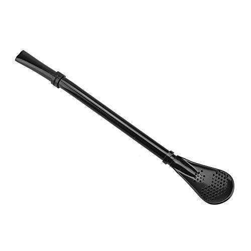 TIKATARER 304 Edelstahl 2-in-1-Stroh und Löffel, Wiederverwendbares Metall-Trinkstroh mit Rührschaufeln, für Cocktails Smoothies Iced Coffee Schwarz/Gold/Roségold Optionen, Geschirrspüler (BLACK) von TIKATARER