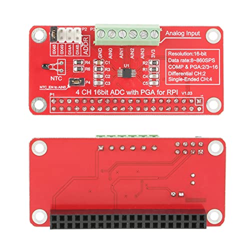 TIKATARER Analog zu Digitalem Konvertermodul, 16 -Bit -ADC 4 Kanalmodulkonverter mit Verstärker Board I2C Adresse 8SPS Bis 860SPS für PIS von TIKATARER