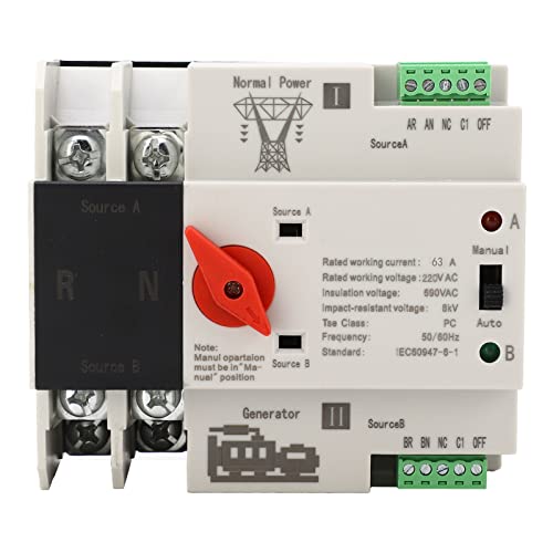 TIKATARER Automatische Übertragungsschalter, Automatische Übertragungsschalter Stromübertragungsschalter RV -Transferschalter Dual Power 2P Recorant Power Transfer Switches für Generator (63A) von TIKATARER