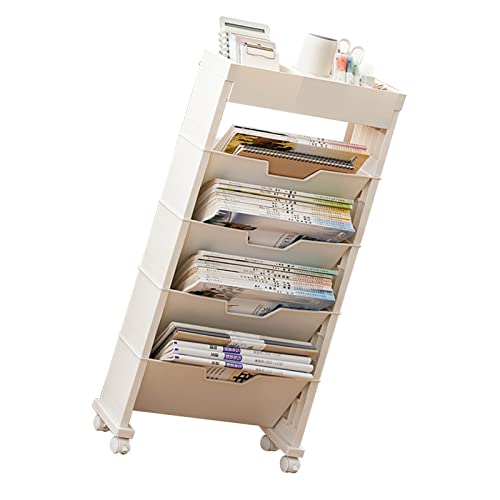 TIKATARER Buchwagen, Mehrschichtige Buchhandlung Buch Storage Regal Regale Buchwagen mit Rädern mit Universellem Rad Design Book Organizer für Wohnzimmer (#1) von TIKATARER