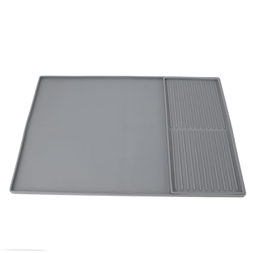 TIKATARER Kaffeematte, Kaffeemaschine Bar Matte Kaffeebarzubehör mit Hitzeisolierung Silikon Dual Zone Trocknungsmatte und Tropfschale Kaffeebar Matte für Küchenarbeitsplatte (GREY) von TIKATARER
