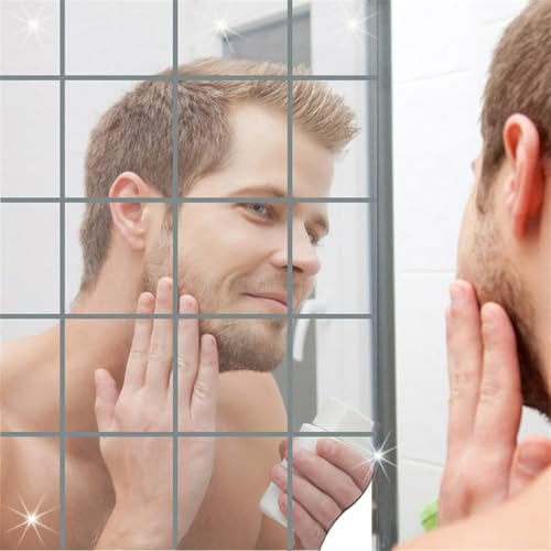 TIKATARER Kleiner Spiegel, Flexible Reflektierende Spiegelblätter Kleiner Wandspiegel Selbstklebender Haustierspiegel-Fliesen Nicht-Glass-Spiegelaufkleber Kleinkindspiegel für die Heimdekoration von TIKATARER