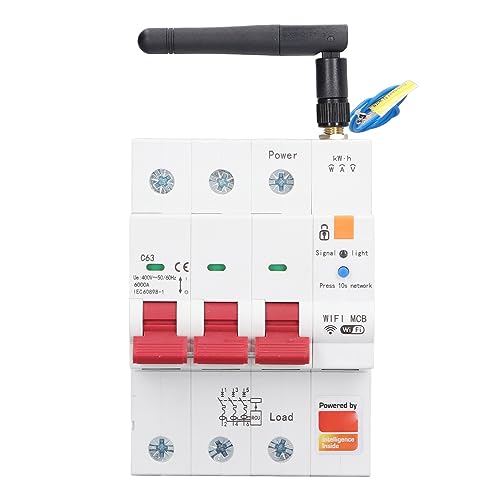 TIKATARER Smart Breaker, 3P 63A, 35,5x75mm, PC Flamm Hemmender Wifi-Messsc Halter Smart-Leistungs Schalter mit Antenne und Terminal, Mess Auslaufs Chalt Schalter für den Heim-und von TIKATARER