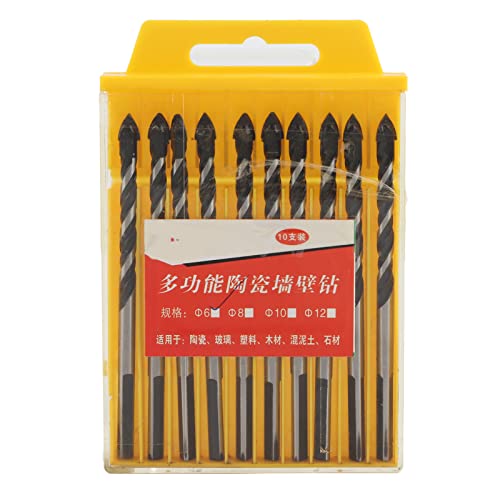 TIKATARER Ziegelbohrer Bit, 10pcs Bohrerbits Betonbohrer Bit Keramikbohrer Bit Schwarz Gekreuztem Winkel Speerspearhexe Griff Beton Holzbohrer für Fliesenziegelstoff Kunststoff Holz Holz von TIKATARER