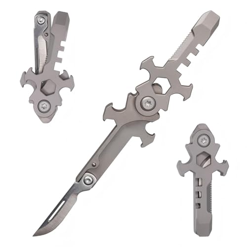 TIKIDESIGN Mini Taschenmesser Multitool, 7 in 1 Titan Multitool Werkzeug, Multifunktionsmesser Mini Werkzeug Brechstange Flaschenöffner Säge Schraubenschlüssel, Klein Tools Männer Gadget von TIKIDESIGN