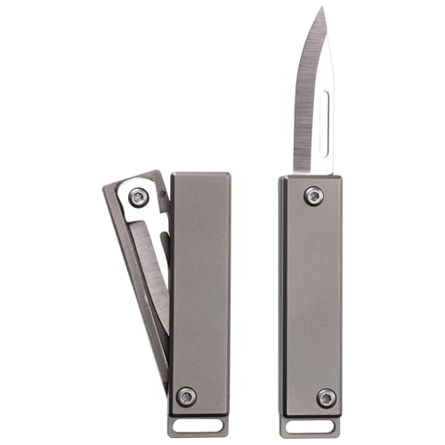 TIKIDESIGN TKK1 Mini Titan Taschenmesser, EDC Utility Knife mit Schlüsselring, Mini EDC Titan Klappmesser mit D2 Stahlklinge, EDC Tool für Camping, Wandern und Outdoor von TIKIDESIGN
