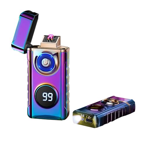 TIKIUKI Elektrisches Sturmfeuerzeug - Wiederaufladbares Plasma Lichtbogen Feuerzeug, Winddicht, Flammenlos, Personalisiert Mit LED-Display Für Aroma-Kerzen (Mehrfarbig) von TIKIUKI