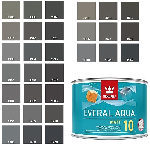 TIKKURILA Holzfarbe Metallfarbe Holzlack Emaille für Holz und Metall Halbmatt Dunkelgrau Grau Everal Aqua Semmi-Mat, 0,45 L von TIKKURILA