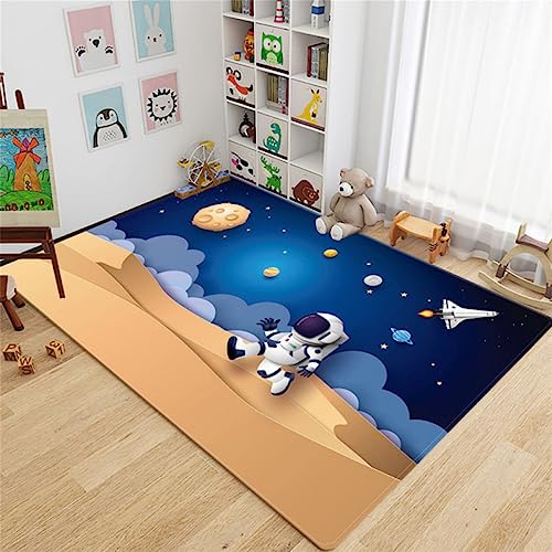 TIKLO Cartoon Rakete 3D Teppich Kinderzimmer Raum Bodenmatte Teen Zimmer Teppich Wohnzimmer Krabbelspiel Matte Nachttisch 120X160cm von TIKLO