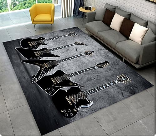 TIKLO Klassische Gitarre E-Gitarre Bass Bereich Teppich, Teppich Teppich Für Wohnzimmer Schlafzimmer Sofa Fußmatte Dekor, Kinderspiel rutschfeste Bodenmatte 120X160CM von TIKLO