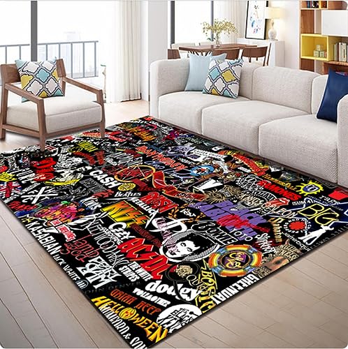 TIKLO Musik Rock and Roll Teppich Küche Essen Eingang Fußmatte Schlafzimmer Bodendekoration Wohnzimmer Teppich Badezimmer Anti-Rutsch-Teppiche 120X160CM von TIKLO