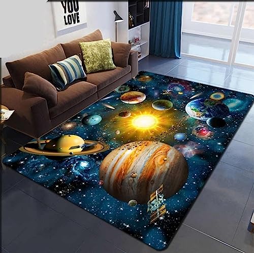 TIKLO Sonnensystem Kinderzimmer 3D-Teppich Weltraumplanet Teppich Kinderzimmer Antirutschmatte Heimdekoration Spielkriechmatte 120X160cm von TIKLO