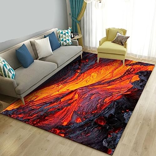 TIKLO Vulkan Lava Magma 3D-Flächenteppich Groß, Teppich Teppich Wohnzimmer Schlafzimmer Sofa Fußmatte Dekoration, Kinderspiel rutschfeste Bodenmatte 80X150cm von TIKLO