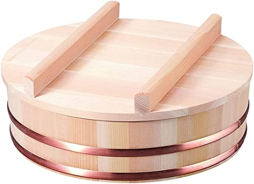 TIKUSAN Hangiri Sushi-Reis-Mischwanne aus Holz, Kupferband mit Deckel, hergestellt in Japan, aus Sawara-Zypressen, Sushi-Reisschale, 33 cm von TIKUSAN