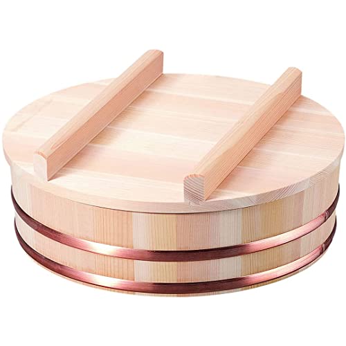 TIKUSAN Hangiri Sushi-Reis-Mischwanne aus Holz, Kupferband mit Deckel, hergestellt in Japan, hergestellt aus Sawara-Zypressen, Sushi-Reisschüssel, Sushi-Oke (30 cm) von TIKUSAN