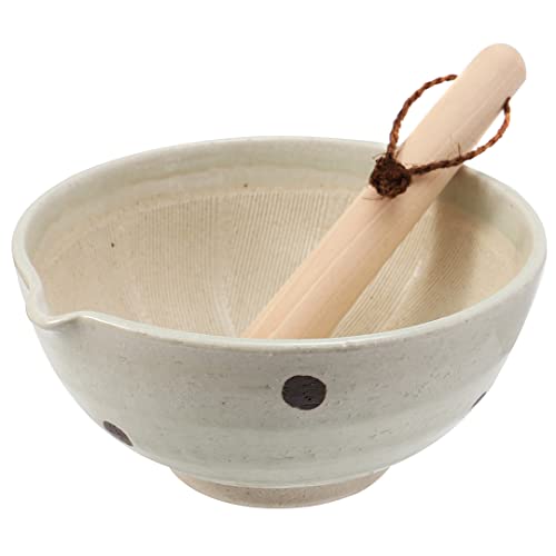 TIKUSAN Japanischer Keramik-Mörser und Stößel, Suribachi-Schüssel und Surikogi-Set mit Ausgießer, 18 cm, hergestellt in Japan (weiß) von TIKUSAN