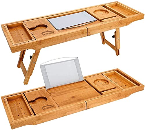 Badewanne Caddy & Laptop-Bett Schreibtisch - 2 in 1, Badewanne Tablett integriertem Ständer für Bücher oder Tablets, Badewanne halter und Organizer mit Smartphone und Weinglas Halter, Tablet-Halter von autumndeer