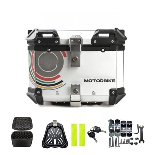 TILIEINE Helmkoffer für Aluminium Motorrad Helm Box Motorrad Kofferraum Top Case Reise Gepäck Lagerung Box Universal Motorrad Schwanz Box Werkzeug Motorrad Box(White-A-45L) von TILIEINE