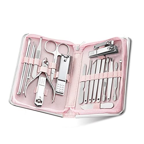 Werkzeugsatz Mechanik-Set 11-26-teiliges Nagelknipser-Maniküre-Set aus Edelstahl, Nagelschneider und Schere(Pink-21) von TILIEINE