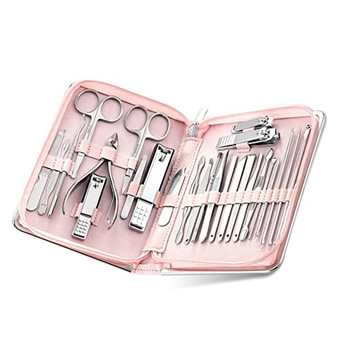 Werkzeugsatz Mechanik-Set 11-26-teiliges Nagelknipser-Maniküre-Set aus Edelstahl, Nagelschneider und Schere(Pink-26) von TILIEINE