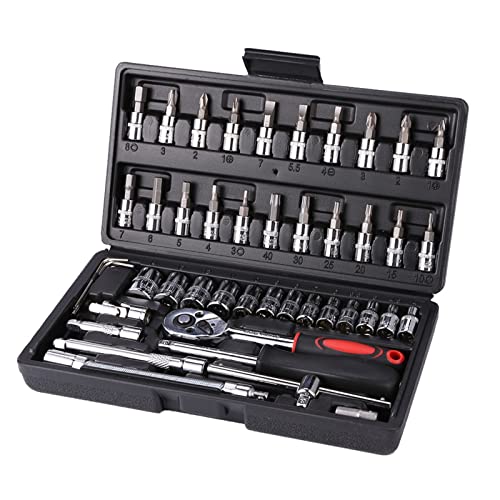 Werkzeugsatz Mechanik-Set 46-teiliges Steckschlüssel-Auto-Reparatur-Werkzeug-Set, schnelle Ratschenschlüssel-Reparatur(Red) von TILIEINE