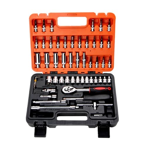 Werkzeugsatz Mechanik-Set Socket Ratsche Auto Reparatur Werkzeug Schraubenschlüssel Set Kopf Ratsche Sperrklinke Steckschlüssel Schraubendreher(53pcs-Orange) von TILIEINE