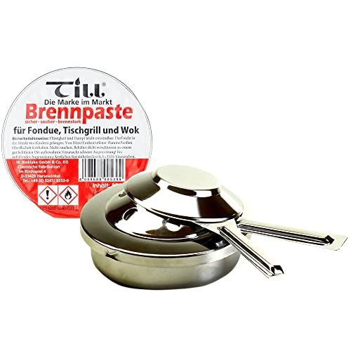 Till Pastenbrenner Set: 80g Brennpaste für Fondue & Tischgrills - Geruchsneutral, Rußfrei, Lang anhaltend - Sicherer Brennstoff + Verchromter Behälter von Zentrallager