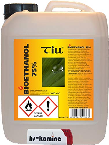 Bio-Ethanol-Brennstoff-für-Bioethanol-Kamin Rückstandslose Verbrennung Deutsches Premiumprodukt auch zur Desinfektion-Desinfizieren von Oberflächen-1 x 5 Liter von TILL