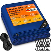 Abdeckplane Blau 3x5 m mit Ösen + 10 Haken & 15m Seil Gewebeplane 650g/m² Wasserdicht & Reißfest Premium PVC-Plane Universell lkw, Pool, Holz von TILLVEX