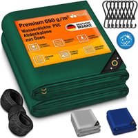 Abdeckplane Grün 3x5 m mit Ösen + 10 Haken & 15m Seil Gewebeplane 650g/m² Wasserdicht & Reißfest Premium PVC-Plane Universell lkw, Pool, Holz von TILLVEX