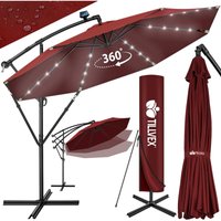 Tillvex - Alu Ampelschirm Rot led Solar ø 300 cm mit Kurbel Sonnenschirm mit An-/Ausschalter Gartenschirm UV-Schutz Aluminium Kurbelschirm mit von TILLVEX