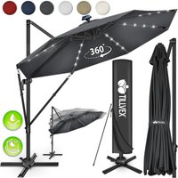 Torana - tillvex® Premium Alu Sonnenschirm 330 cm Anthrazit + Abdeckung & Windsicherung Ampelschirm 6-Fach Verstellbar mit Kurbel Gartenschirm 360° von TORANA