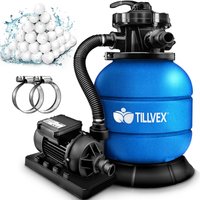 Sandfilteranlage Pool 7.900L/h inkl. 400g Filterbälle blau Filteranlage 7-Wege Ventil & 2in1 Adapter Ø32mm - 38mm Poolfilter mit Druckanzeige von TILLVEX