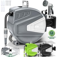 Schlauchtrommel Wasser 20+2m Grau mit Wandhalterung + Tragegriff Schlauchaufroller mit Handbrause und Gartenschlauch 180° Schwenkbar Wand-Schlauchbox von TILLVEX