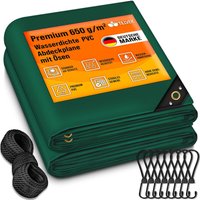 Abdeckplane Grün 5x7 m mit Ösen + 10 Haken & 15m Seil Gewebeplane 650g/m² Wasserdicht & Reißfest Premium PVC-Plane Universell lkw, Pool, Holz von TILLVEX