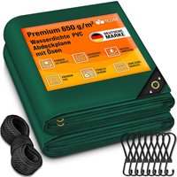 Abdeckplane Grün 5x9 m mit Ösen + 10 Haken & 15m Seil Gewebeplane 650g/m² Wasserdicht & Reißfest Premium PVC-Plane Universell lkw, Pool, Holz von TILLVEX