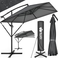 Tillvex - Alu Sonnenschirm Rechteckig ø 330 cm Anthrazit + Abdeckung mit Kurbel Ampelschirm Eckig mit Ständer & Windschutz Gartenschirm UV-Schutz von TILLVEX