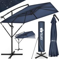 Alu Sonnenschirm Rechteckig ø 330 cm Navy-Blau + Abdeckung mit Kurbel Ampelschirm Eckig mit Ständer & Windschutz Gartenschirm UV-Schutz Aluminium von TILLVEX