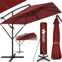 tillvex® Alu Sonnenschirm Rechteckig Ø 330 cm Rot + Abdeckung mit Kurbel Ampelschirm Eckig mit Ständer & Windschutz Gartenschirm UV-Schutz Aluminium von TILLVEX