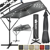 tillvex® Alu Sonnenschirm Rechteckig Ø 330 cm mit LED Solar Grau + Abdeckung mit Kurbel Ampelschirm mit Ständer & Windschutz Gartenschirm UV-Schutz, von TILLVEX