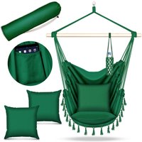 Hängesessel Grün 2 Kissen zum Aufhängen Hängestuhl mit Getränkehalter & Bücherfach Hängesitz wetterfest - Indoor & Outdoor Hängekorb mit Tragetasche von TILLVEX