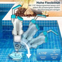 Poolsauger mit Akku - bis zu 25 m³ Pool Bodensauger elektrisch Poolreiniger mit Filter & 2-Geschwindigkeits-System Handsauger Reinigungsset kabellos von TILLVEX