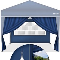 2X Seitenwand blau für Pavillon 3x3m & 3x6m Faltpavillon Seitenteile wasserabweisend Seitenfenster & Reißverschluss Seitenwände für Gartenzelt von TILLVEX